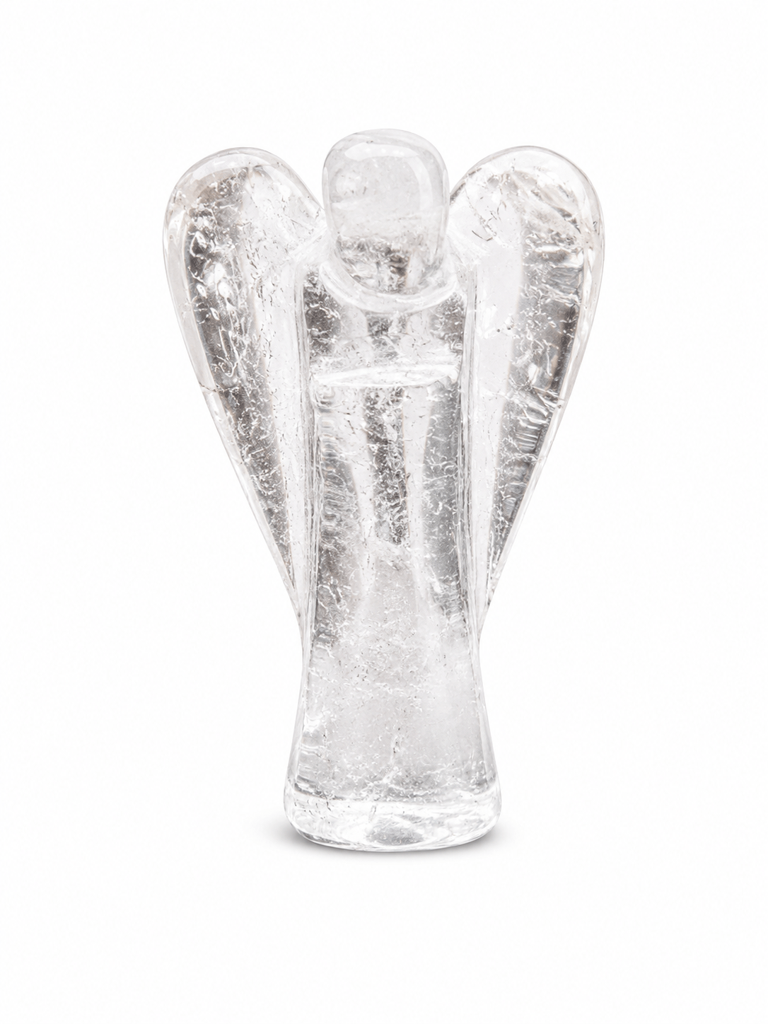 Clear Quartz pocket angel stone from Sacred Light Soundbaths and Crystals, featuring a small, detailed angel figure carved from clear quartz.