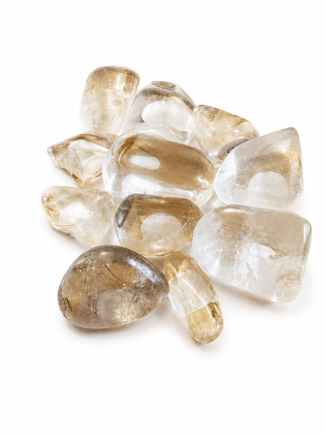 Tumbled citrine stone from Sacred Light Soundbaths and Crystals, smooth yellow gemstone with natural crystalline texture.