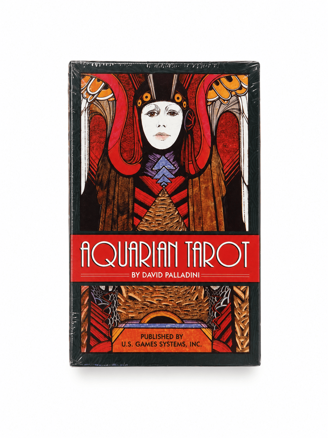 Aquarian Tarot Deck by Sacred Light Soundbaths and Crystals, featuring colorful illustrated cards spread on a wooden surface.