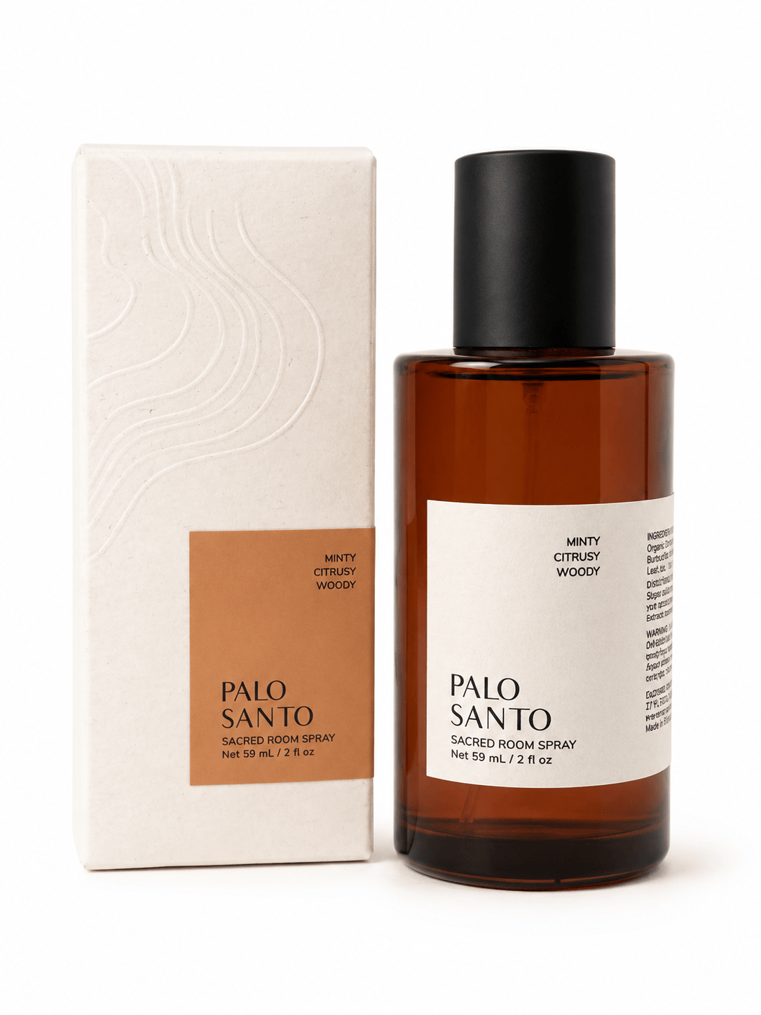 Sacred Light Soundbaths and Crystals Palo Santo Sacred Room Spray bottle with label and spray nozzle for aromatic room freshening