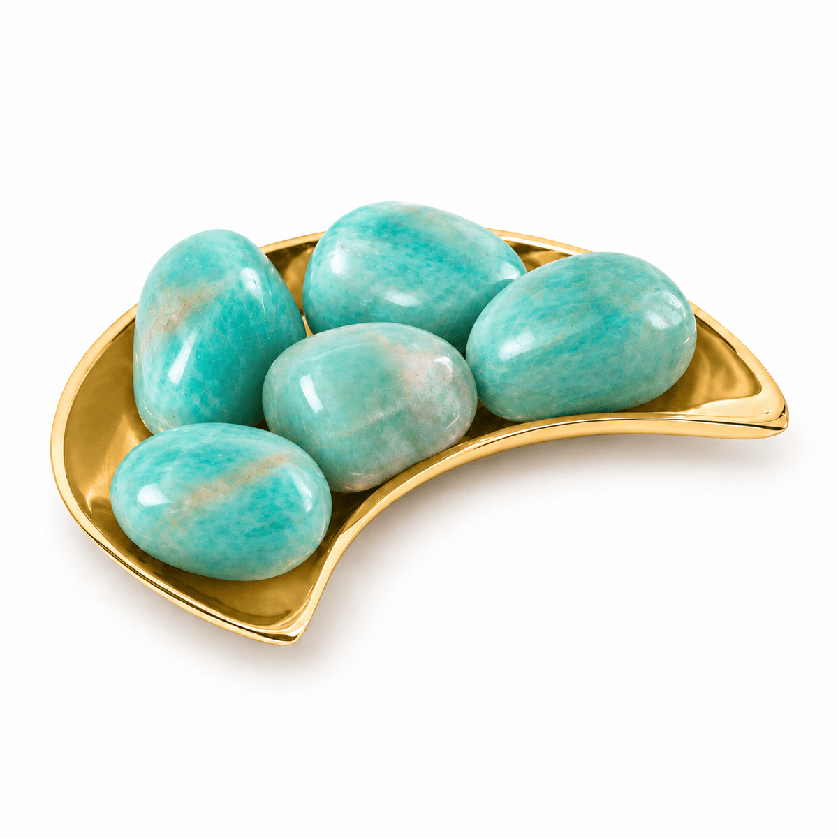 Polished tumbled Amazonite stone from Sacred Light Soundbaths and Crystals, showcasing its smooth, blue-green appearance