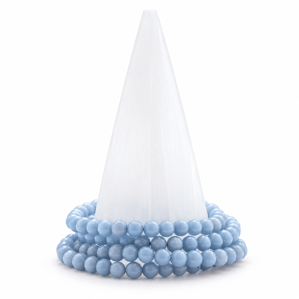 Medium Angelite bracelet from Milk and Honey jewelry featuring smooth, polished blue-gray stones on a delicate elastic band.