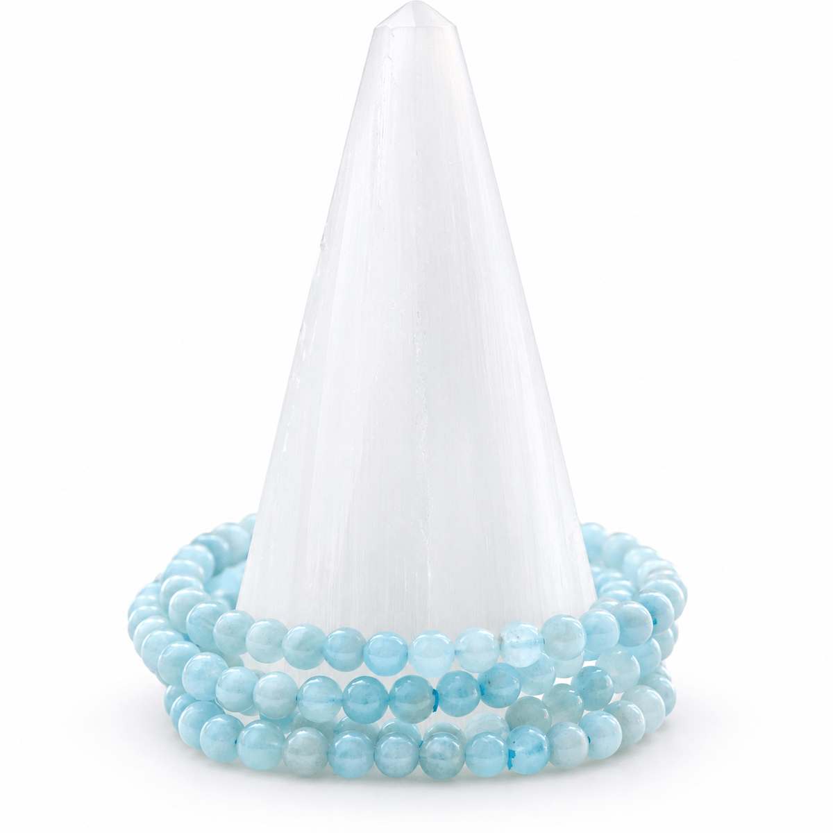 Medium aquamarine stone bracelet by Milk and Honey featuring smooth, polished aquamarine beads on a delicate elastic band.