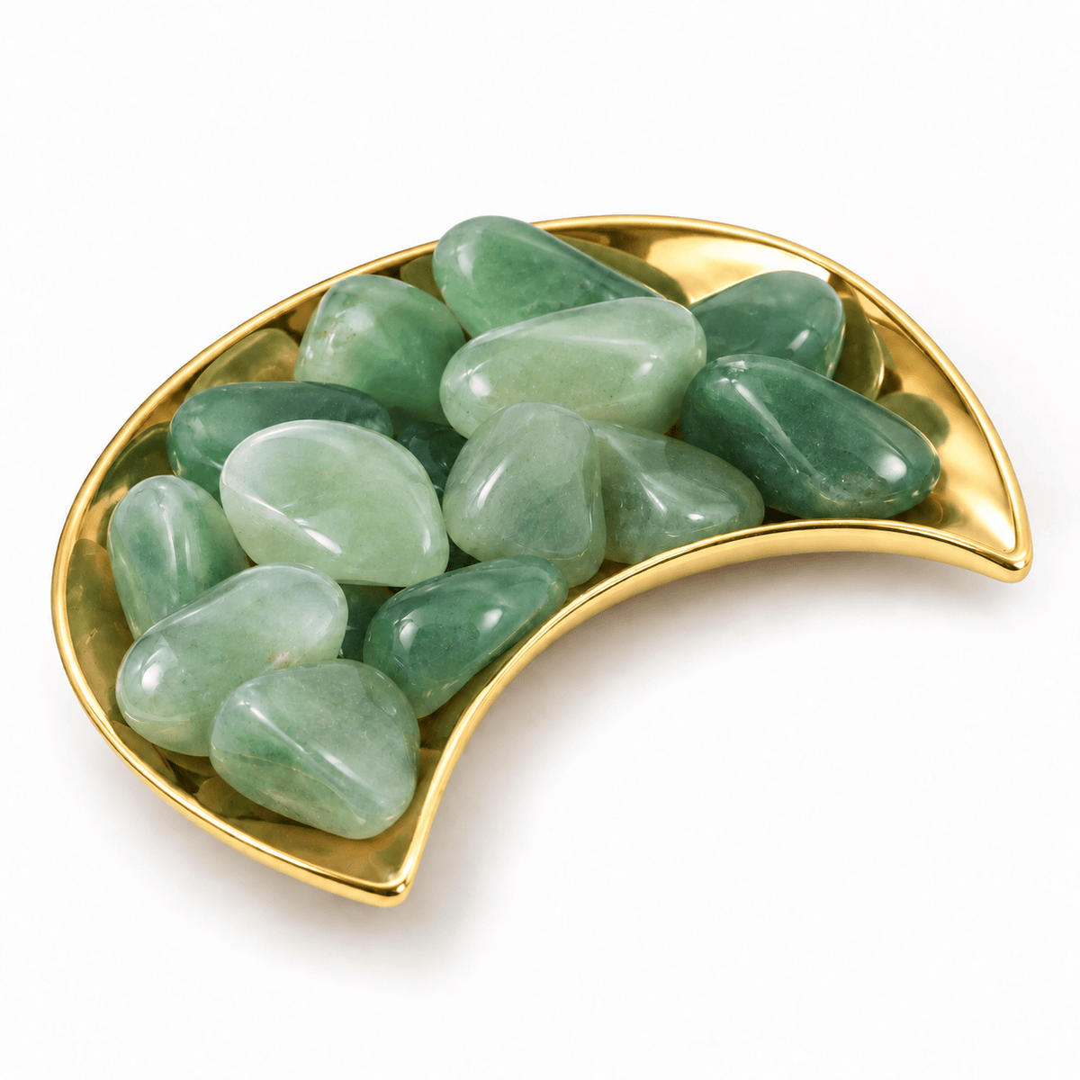 Smooth tumbled green aventurine stone from Sacred Light Soundbaths and Crystals, showcasing its vibrant green color and polished surface.