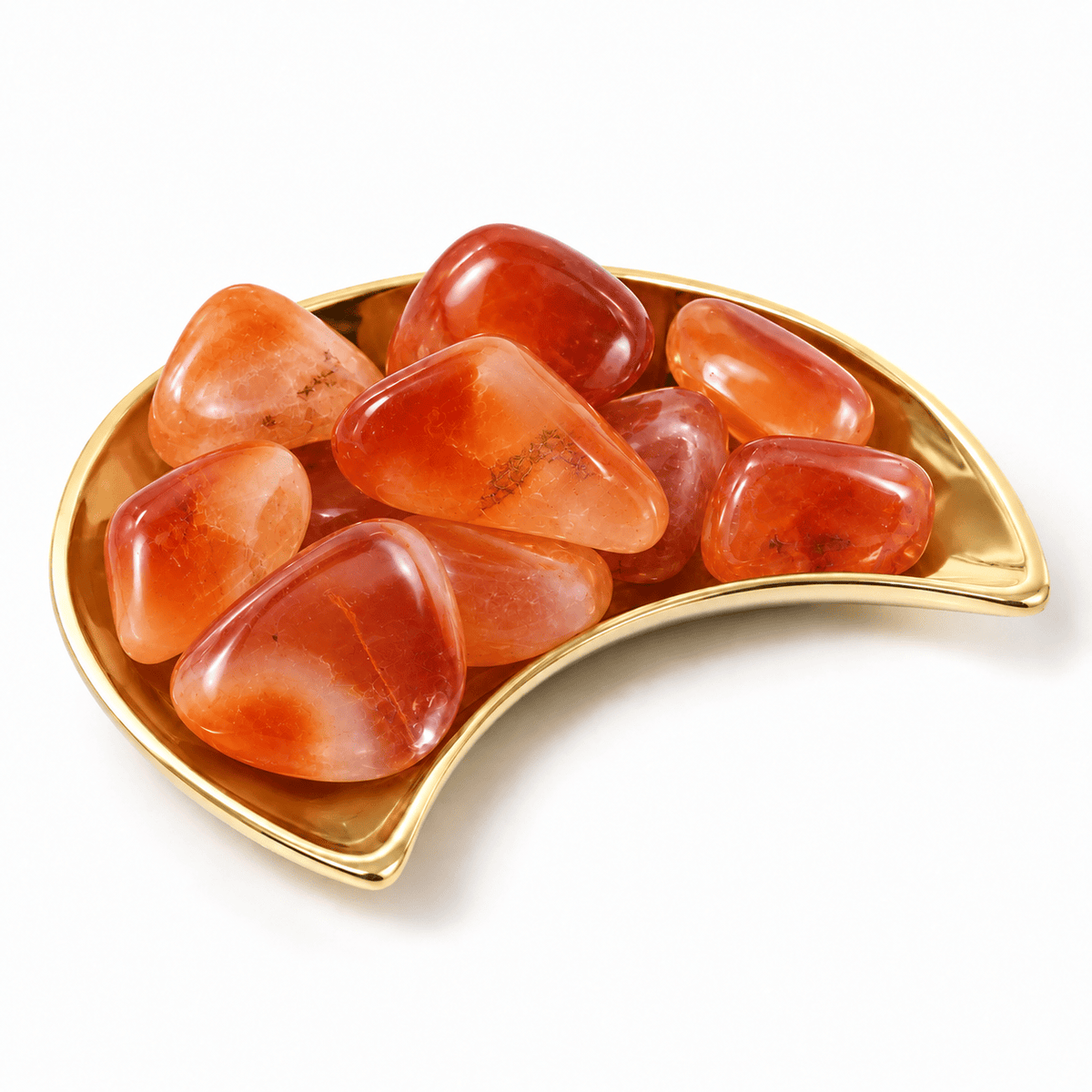 Tumbled Carnelian stone from Sacred Light Soundbaths and Crystals, showcasing its orange-red, polished, smooth surface.