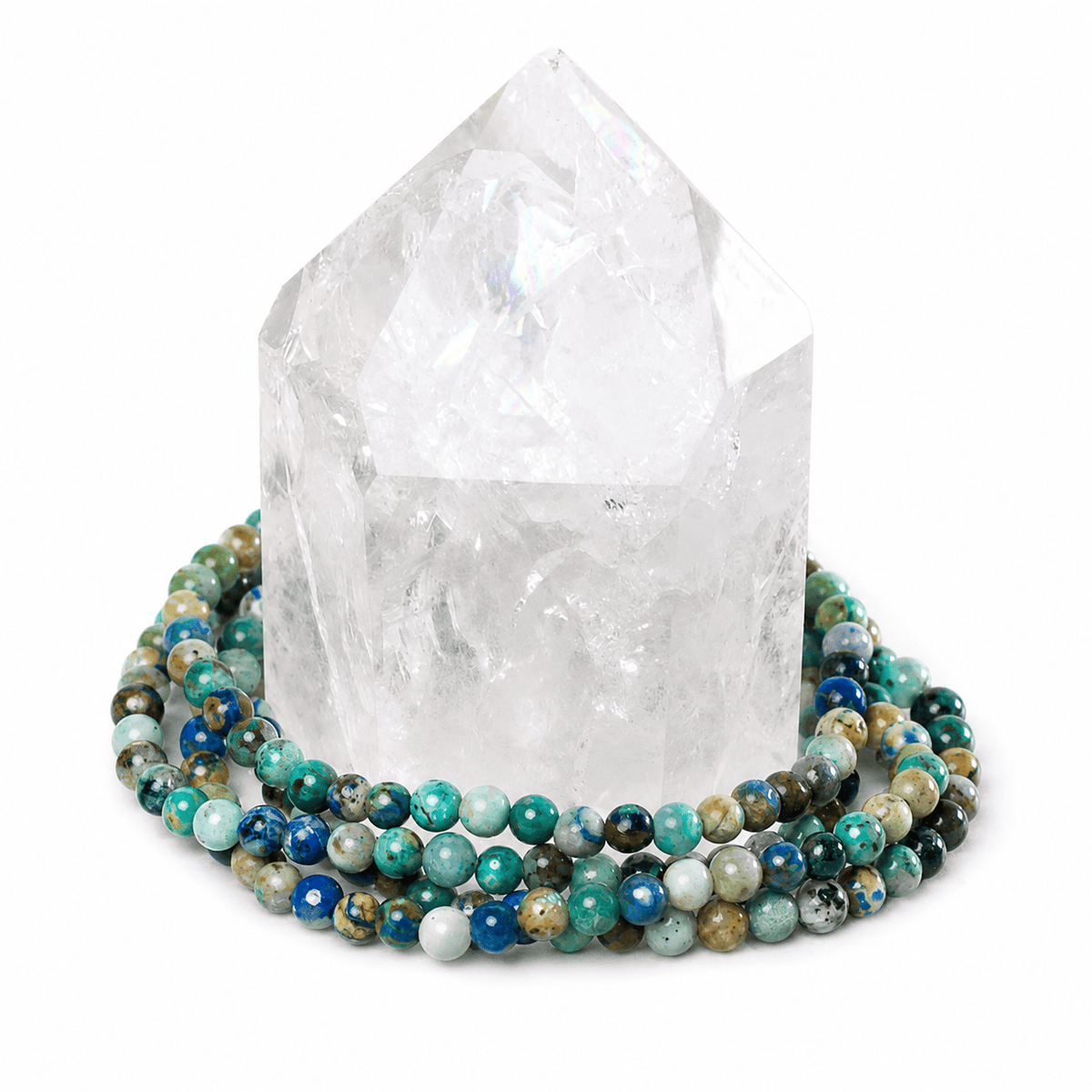Chrysocolla bracelet featuring vibrant blue-green gemstones, made by Milk and Honey jewelry brand.