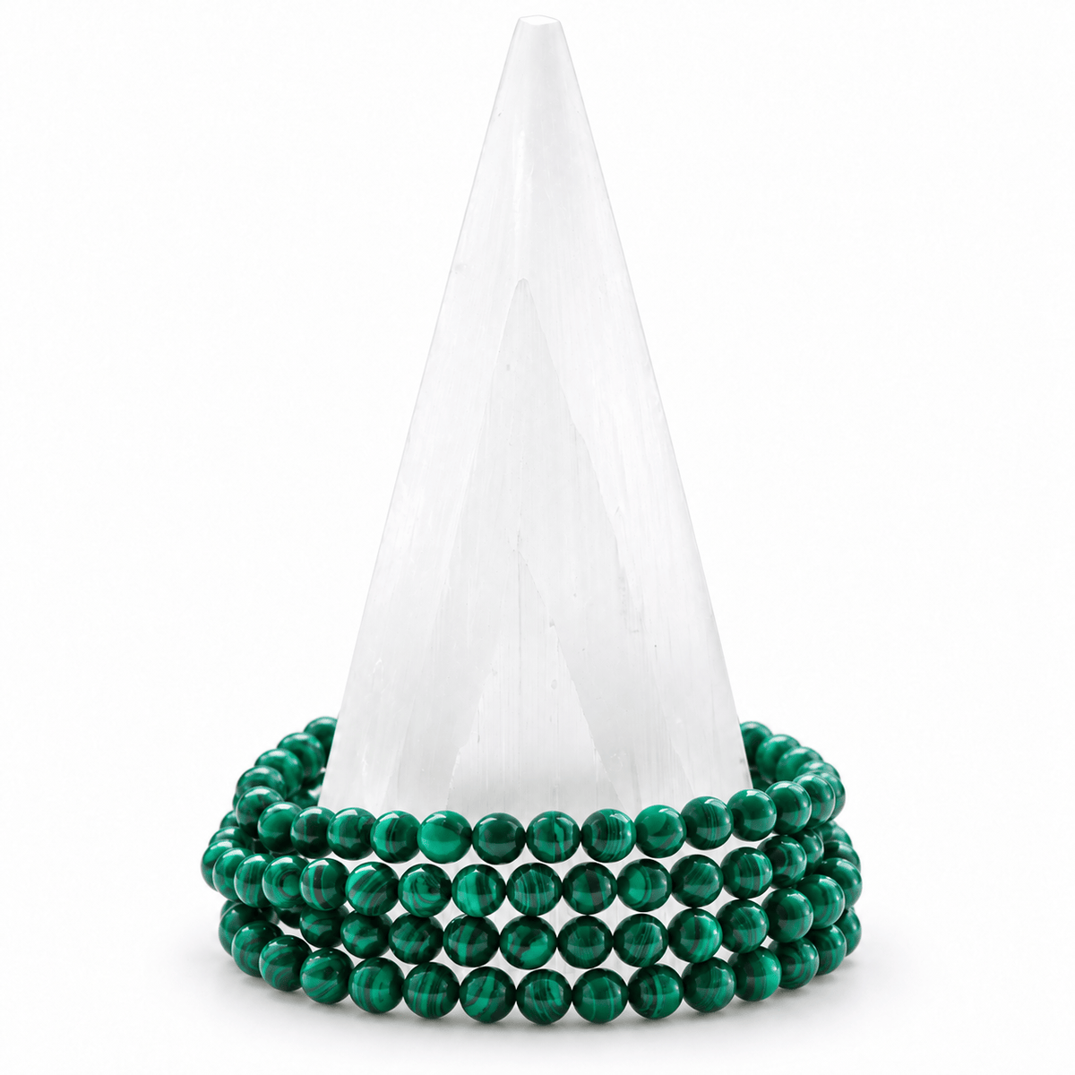 Dainty gold bracelet with vibrant malachite gemstone beads, featuring Milk and Honey branding.