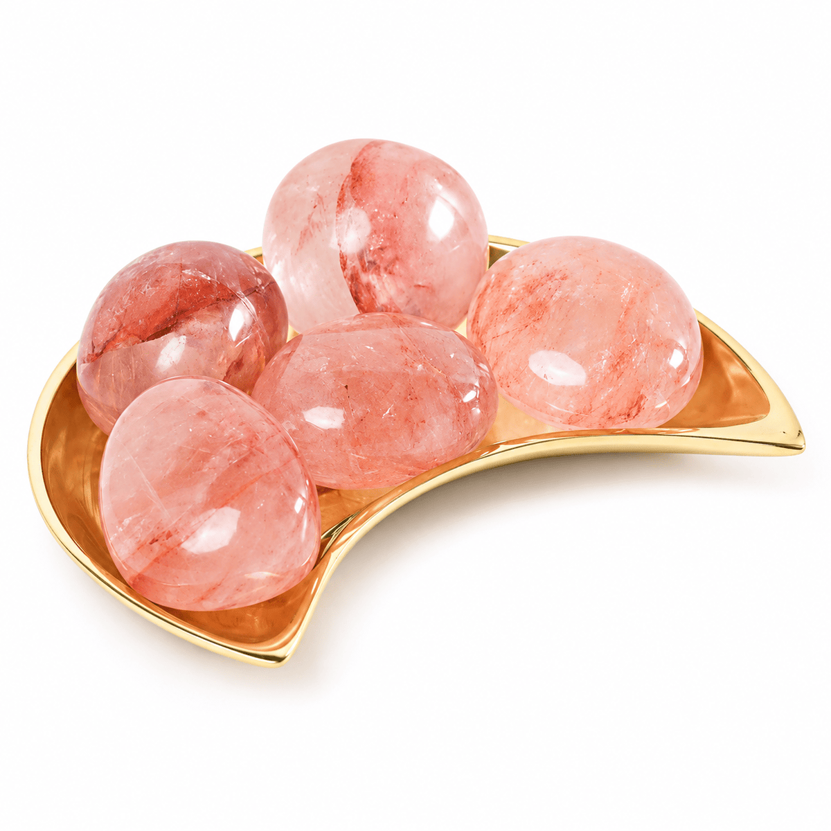 Tumbled Hematoid Quartz stone from Sacred Light Soundbaths and Crystals, showcasing its red and clear mineral patterns.
