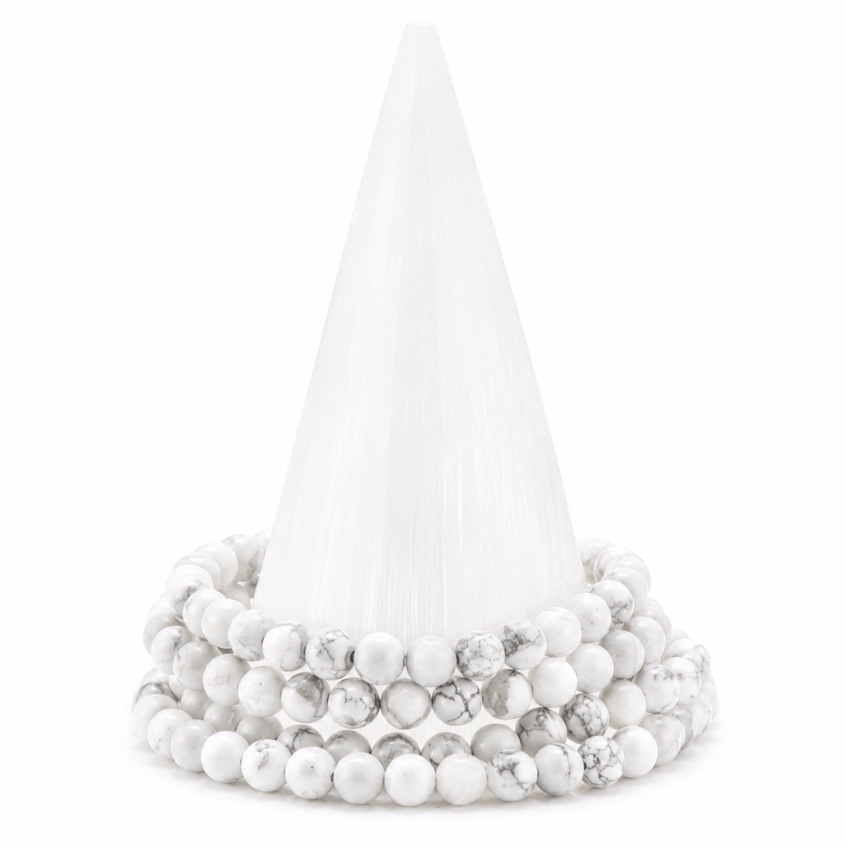 Medium Howlite bracelet by Milk and Honey featuring polished white stones on an elastic jewelry band.