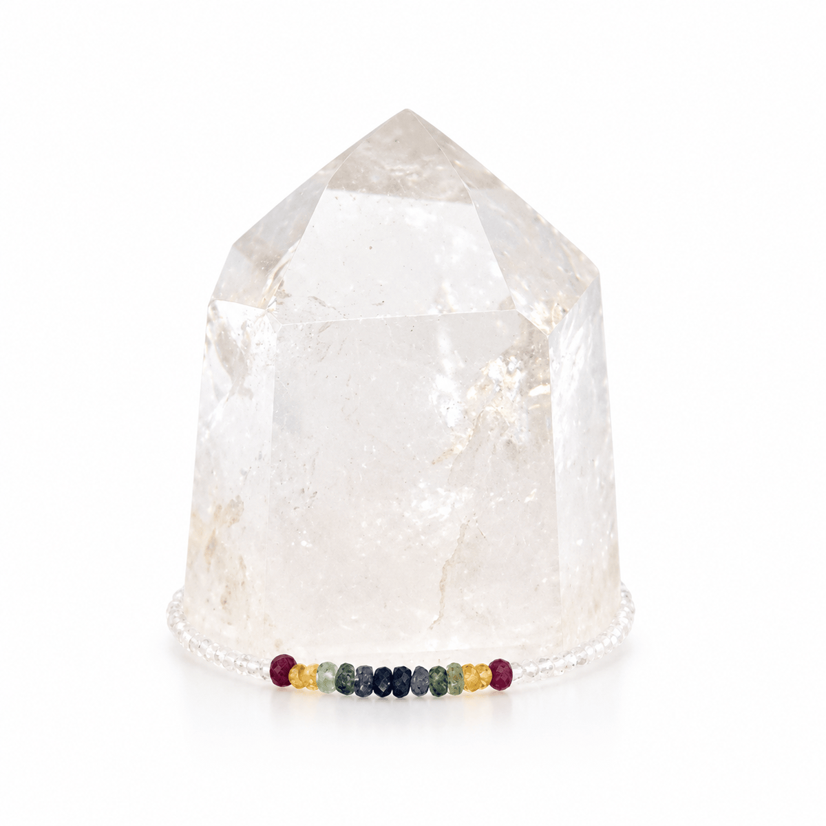 Dainty bracelet featuring Grade AAA white topaz and multi-faceted sapphires, crafted by Milk and Honey jewelry brand.