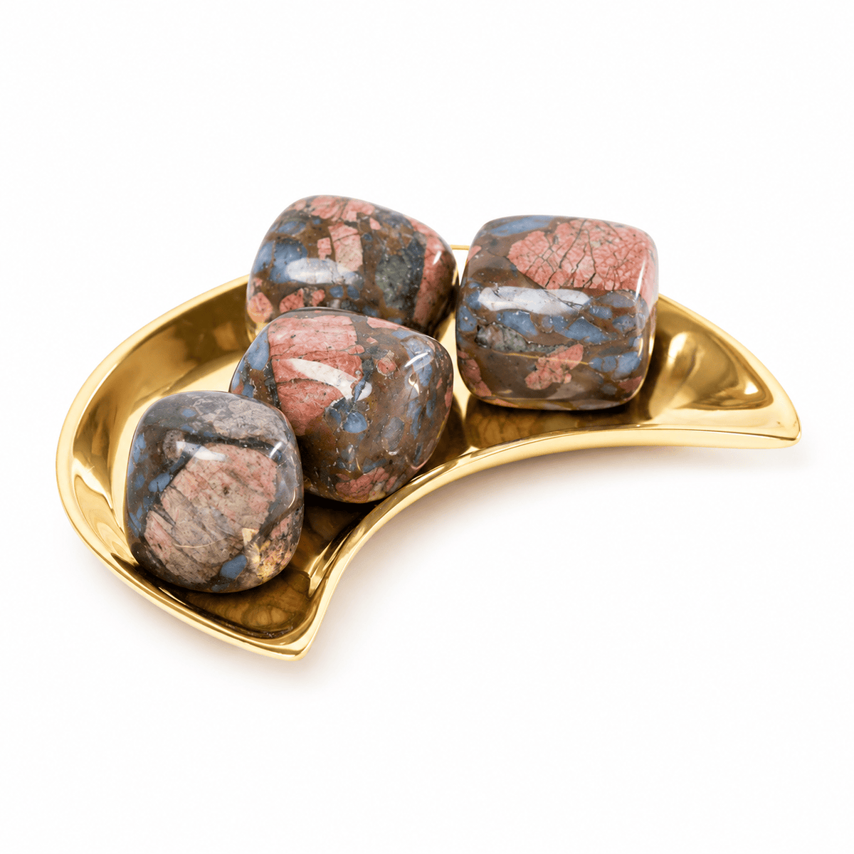 Tumbled Que Sera stone from Sacred Light Soundbaths and Crystals, smooth polished gemstone in soft pastel colors.
