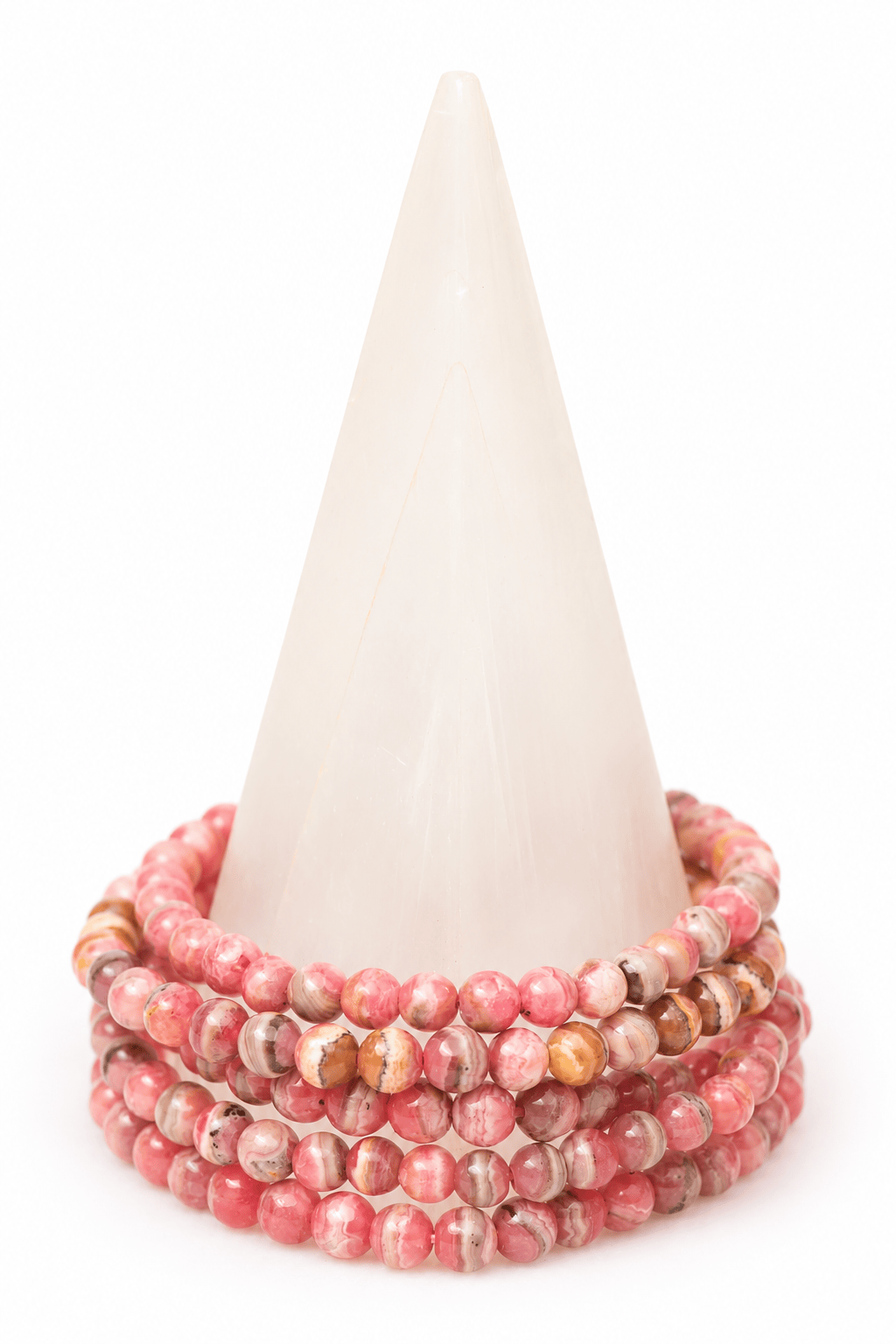 Dainty Rhodochrosite bracelet with smooth pink stones and silver clasp, handmade jewelry by Milk and Honey.