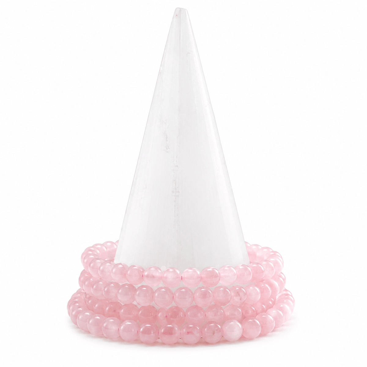 Rose Quartz medium bracelet featuring polished pink stones, handcrafted jewelry from Milk and Honey.
