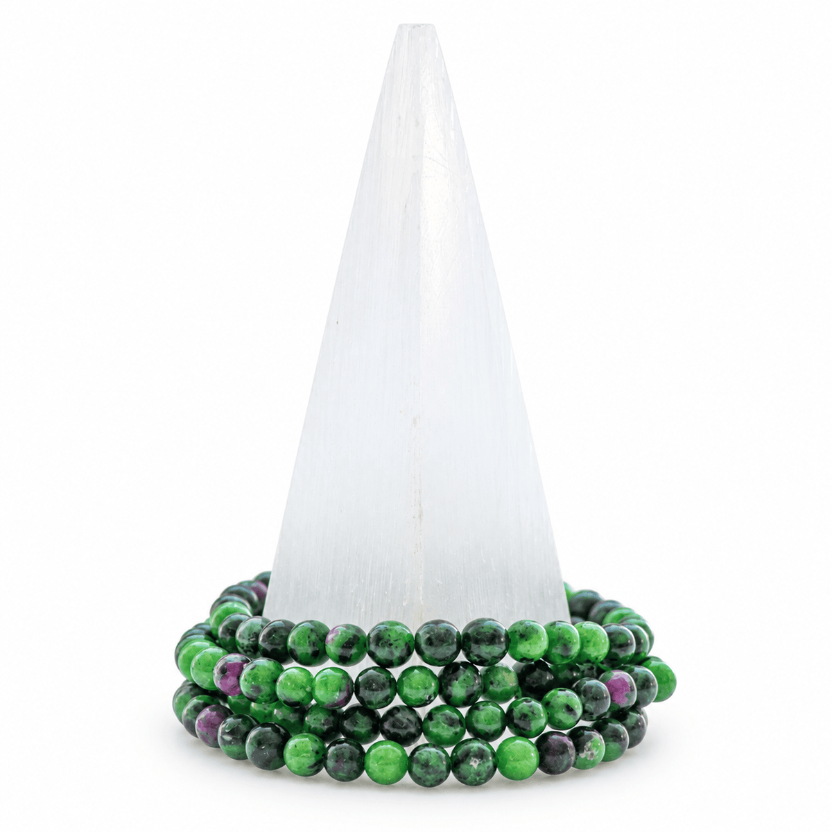 Medium Ruby Zoisite stone bracelet by Milk and Honey featuring polished oval beads showcasing vibrant green and red gemstone colors.