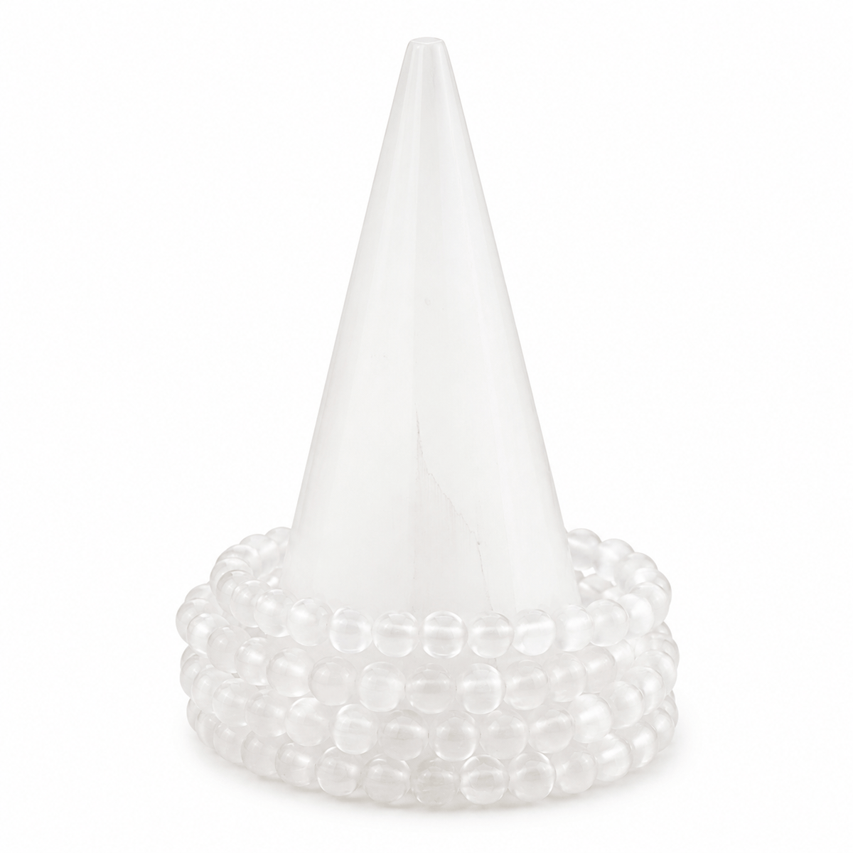 Medium Selenite bracelet by Milk and Honey featuring smooth, polished white selenite stones on an elastic band.