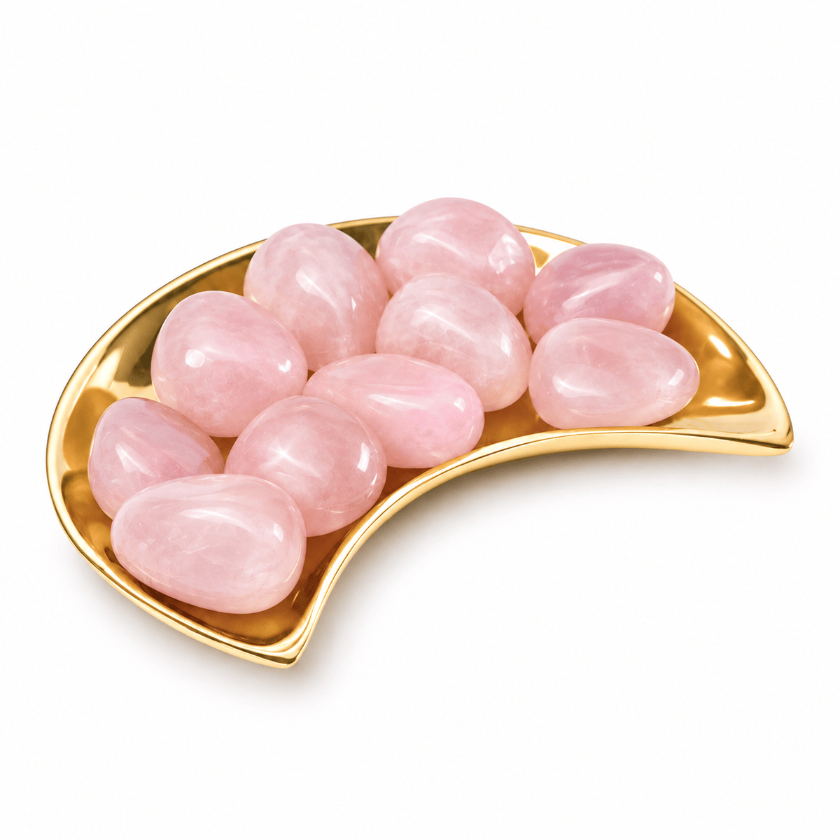 Polished tumbled rose quartz crystal from Sacred Light Soundbaths and Crystals, showcasing its soft pink hue and smooth surface.