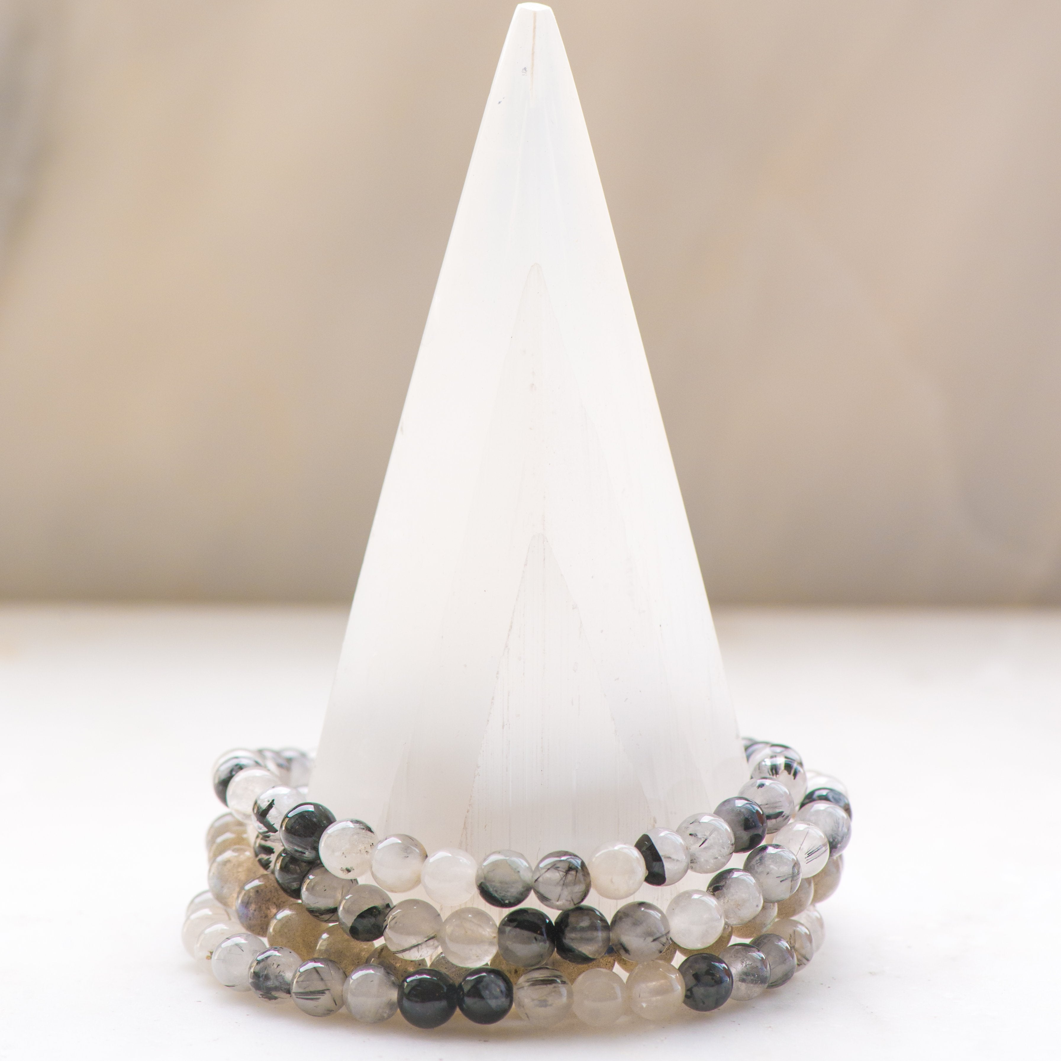 Black Tourmaline with Quartz Medium Bracelet