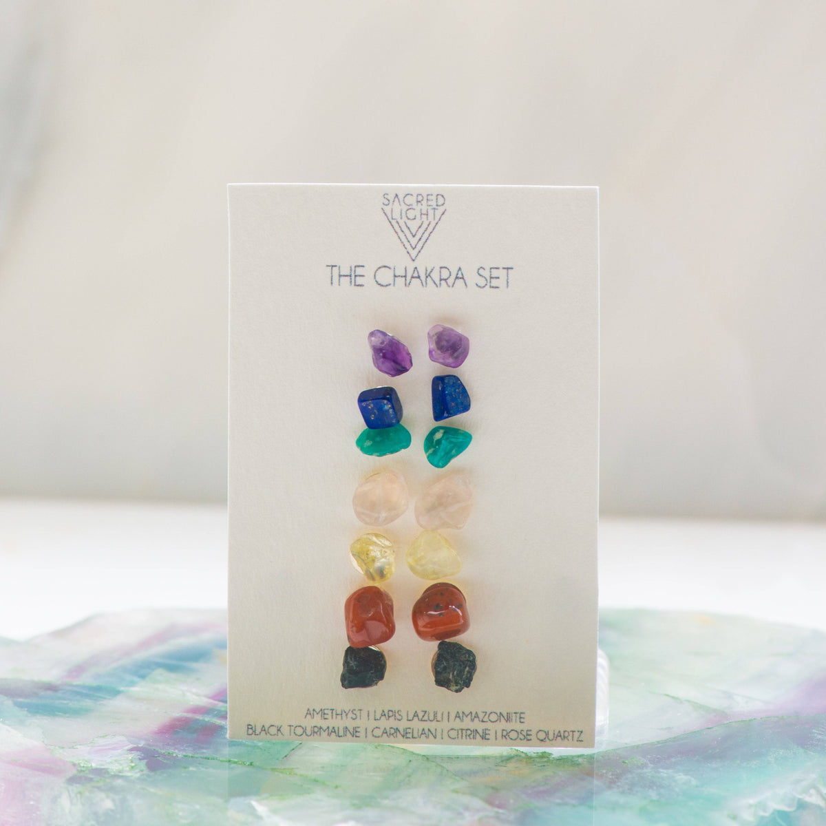 Sacred Light Soundbaths and Crystals Chakra Alignment Earring Set featuring colorful, handcrafted earrings with spiritual design.