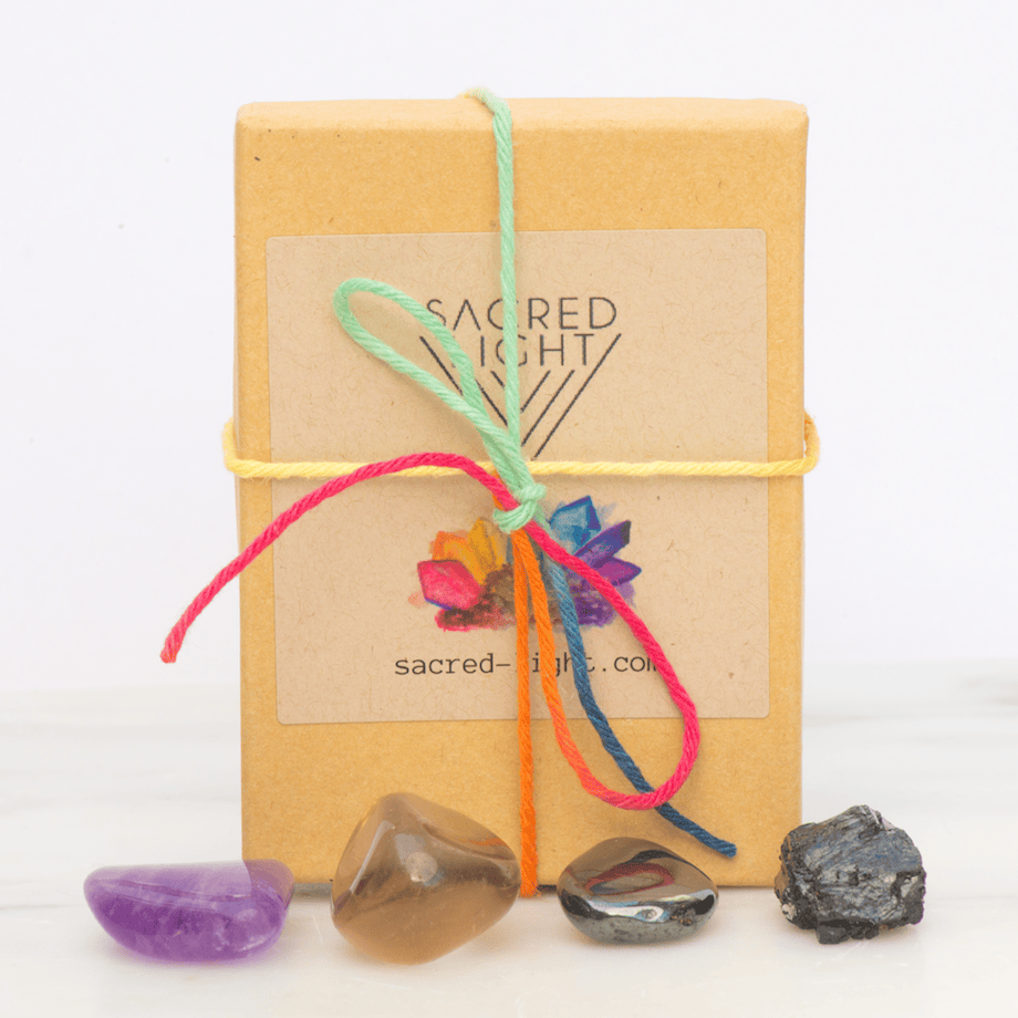 Protection Gem Stone Set from Sacred Light Soundbaths and Crystals, featuring various healing and protective gemstones.