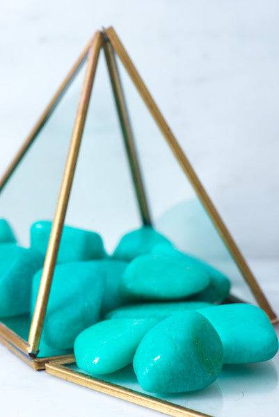 Large Amazonite crystal from Sacred Light Soundbaths and Crystals, showcasing its blue-green mineral with natural veining.