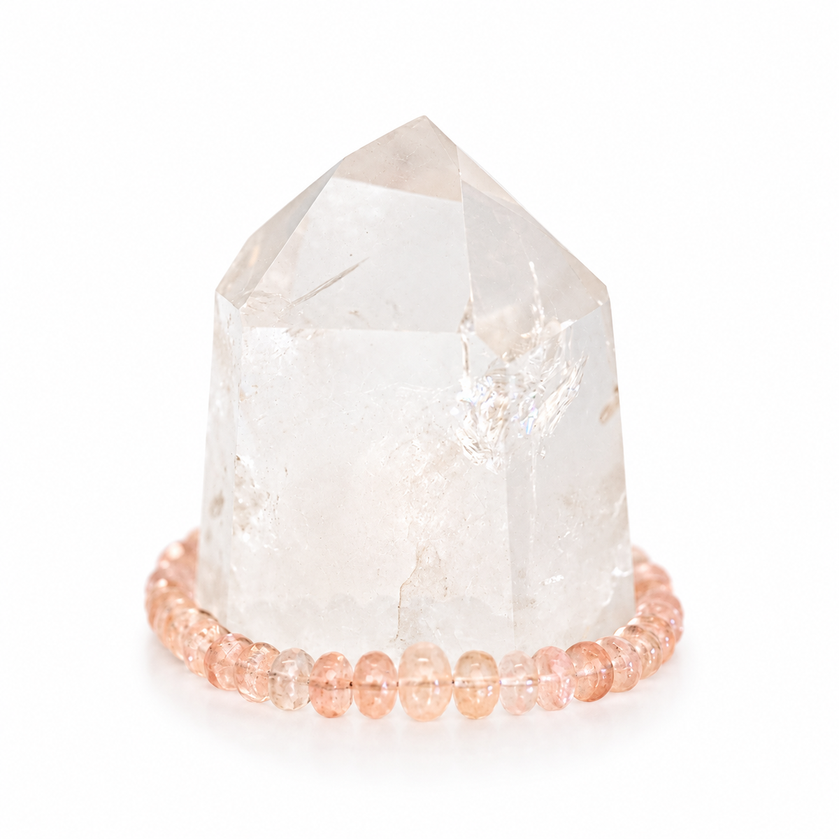 Grade AAA Morganite Sterling Silver Smooth Rondel Adjustable Bracelet