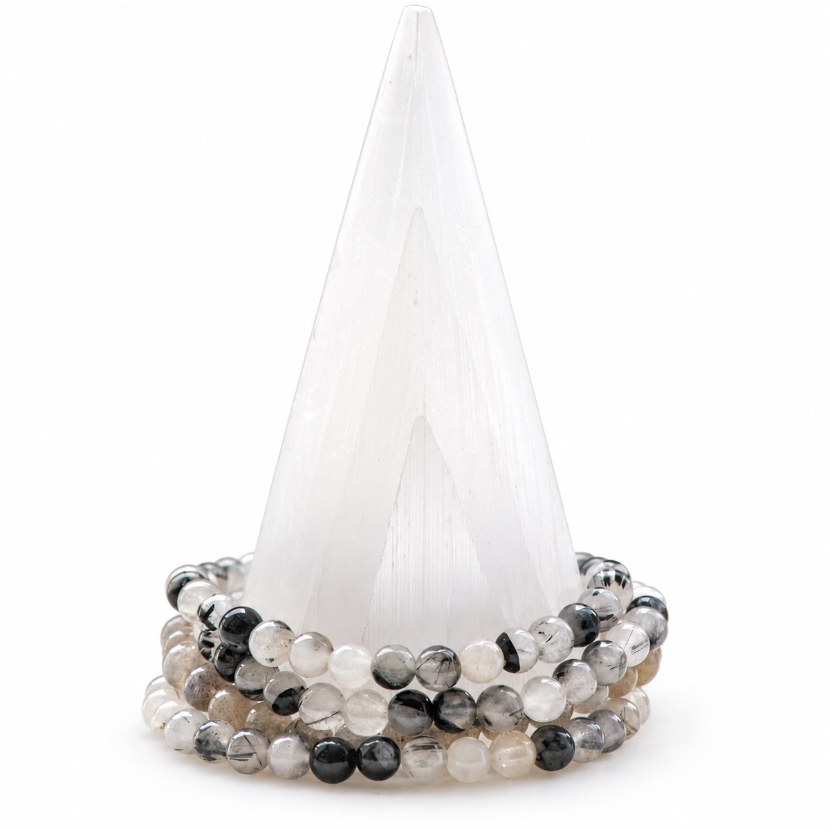 Black Tourmaline with Quartz Medium  Bracelet