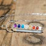 Polished Chakra Crystals on Clear Quartz Point Necklace